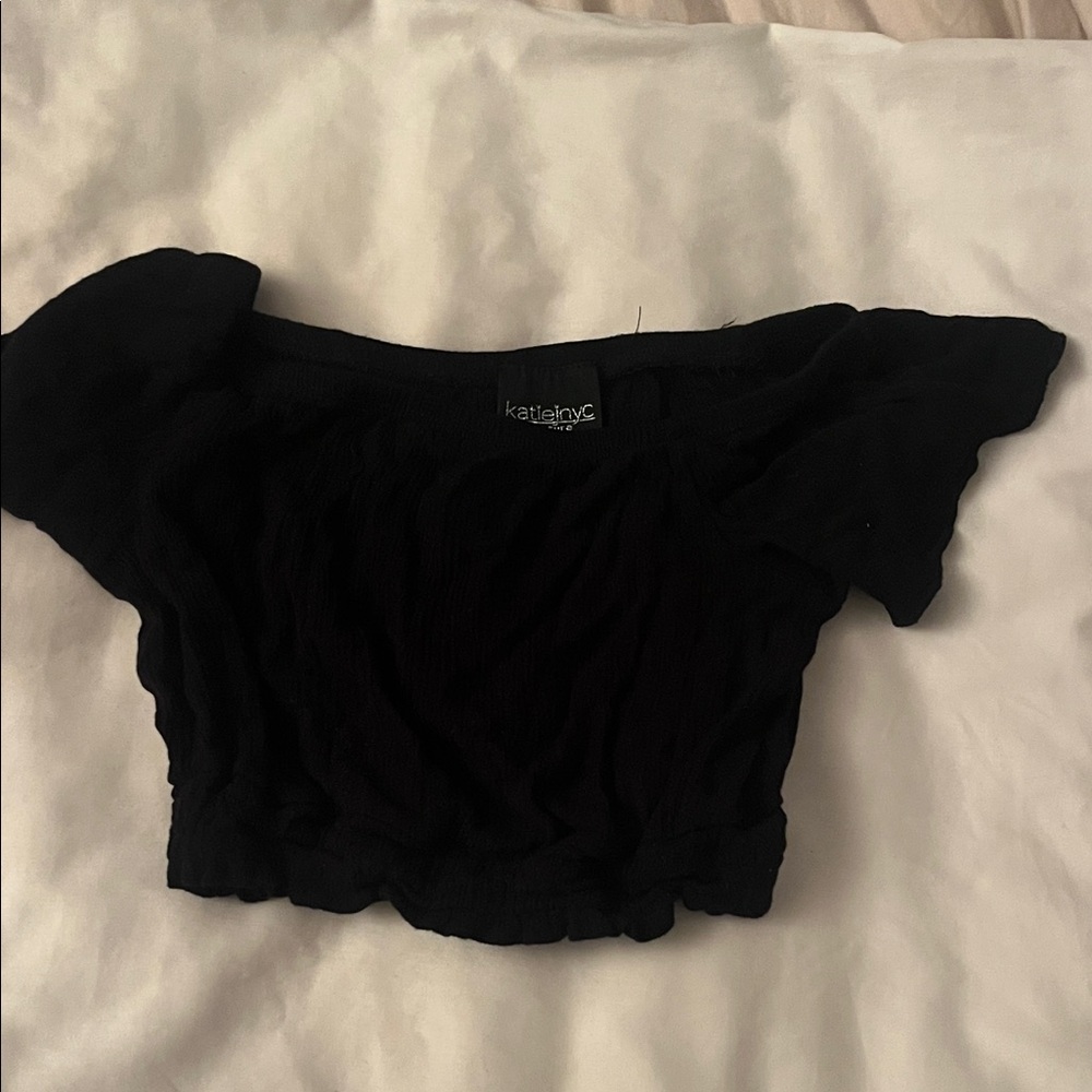 Katie J NYC Black Off-Shoulder Crop Top